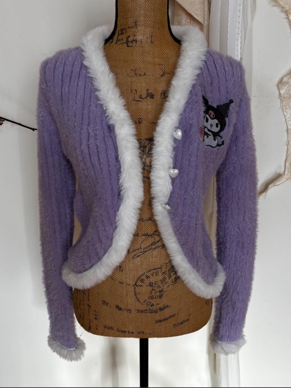 Kuromi Cardigan with Fur Trim